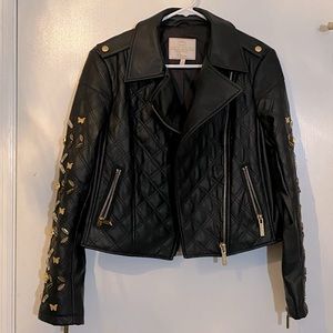 Vegan Leather Embellished Coat
